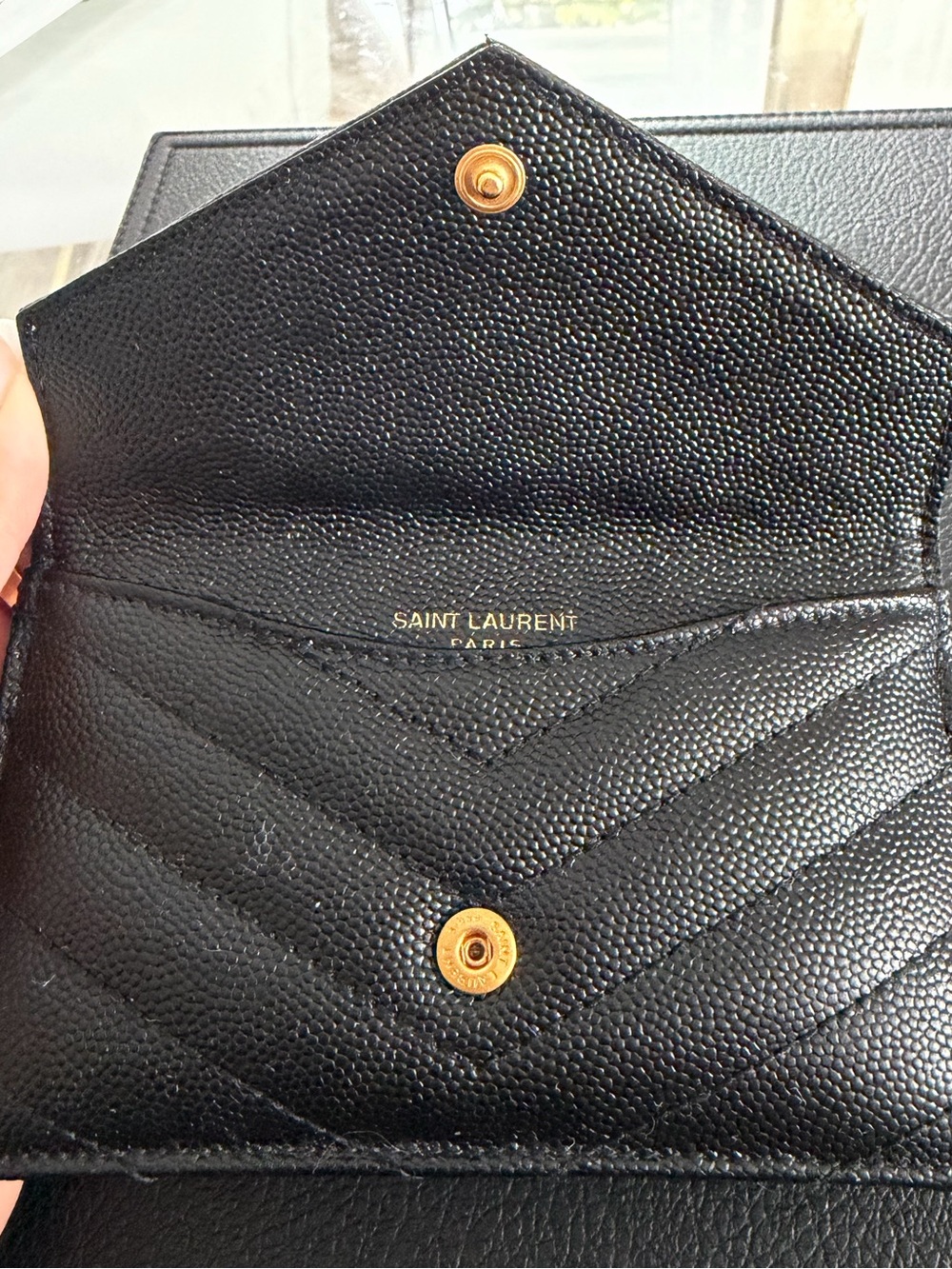 Saint Laurent Black Quilted Leather Card Holder with Gold YSL Emblem - Picture 2 of 3